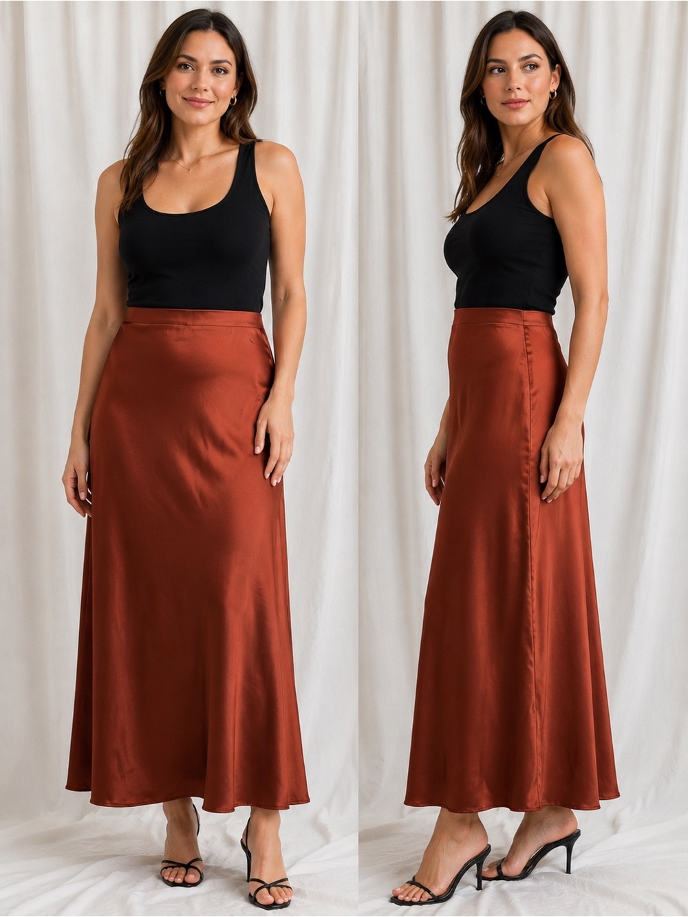 NWT French Connection Copper Satin Maxi Skirt Elegant Slip Skirt